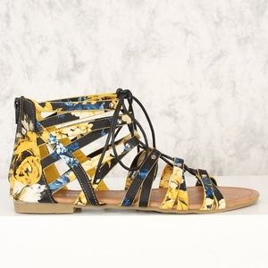 Floral Stappy Front Lace Open Toe Sandals